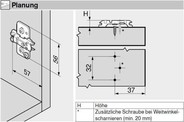 CLIP Anschraub-Kreuzmontageplatte 0mm für Senkholzschrauben