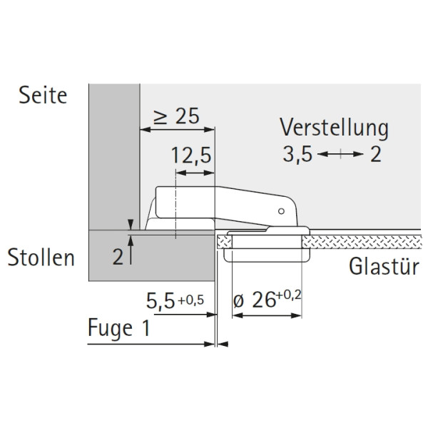 Topfscharnier Perfekt 5204 W90 für Glastüren Topf 26mm