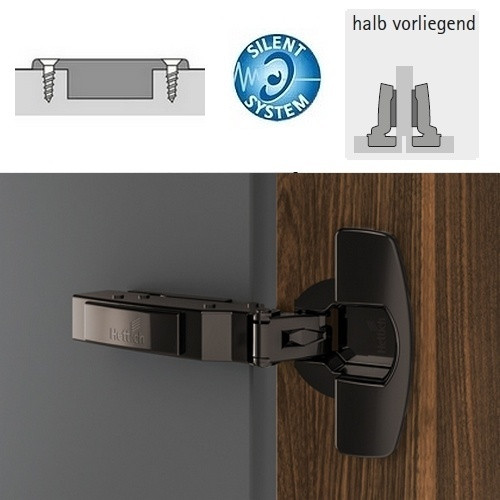 Topfscharnier sensys 8646i 110° für dünne Türen (Mittelseite) in obsidianschwarz