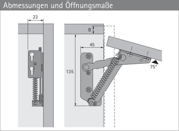 Klappenbeschläge Lift Junior 140, Öffnungswinkel 75°