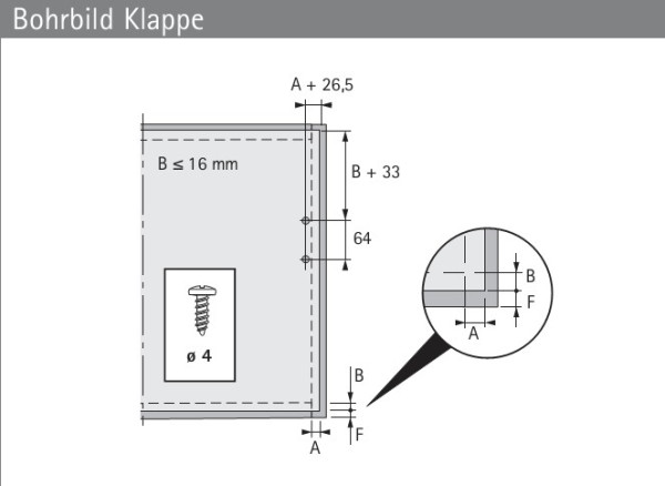 Klappenbeschlag Lift exact Öffnungswinkel 75°