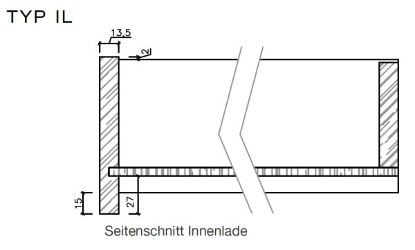 Innen - Holzschubkasten Länge 553mm - Breite 401 bis 500mm Typ SL_IL
