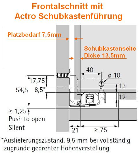 Innen - Holzschubkasten Länge 553mm - Breite 401 bis 500mm Typ SL_IL