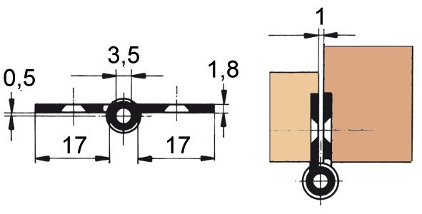 Möbelband FS, Kröpfung A, Rollendurchm. 6mm, RECHTS, 50mm