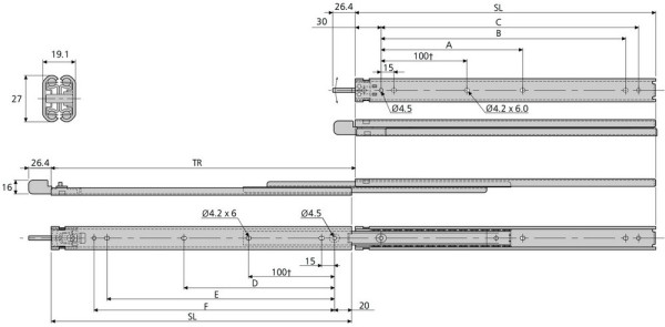 Kugel-Vollauszüge ACCURIDE 350mm, 28kg verzinkt mit Verrriegelung