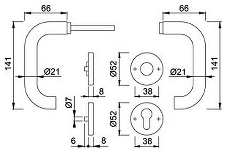 Drückergarnituren HOPPE E138Z/E42KV/E42KVS Paris PZ-Lochung