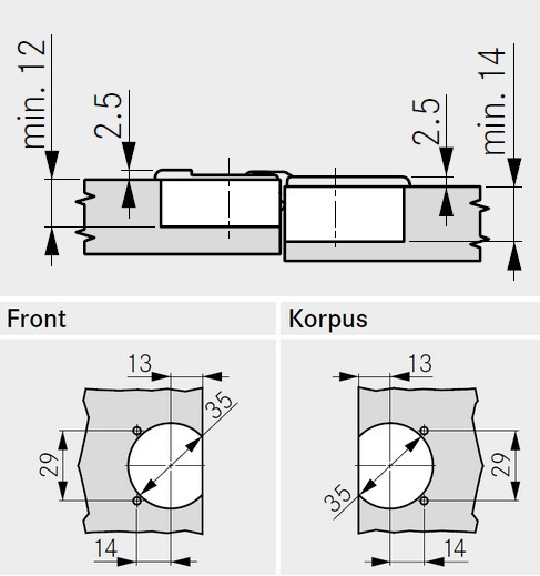 Klappenscharnier Tiomos bis 21mm Klappendicke