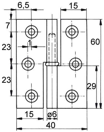 Möbelband FS, Kröpfung A, Rollendurchm. 6mm, LINKS, 60mm