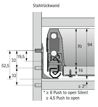 ArciTech 94mm - Nennlänge 500mm - Korpusbreite 350mm silber