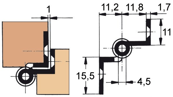 Möbelband FS, Kröpfung D 7.5, Rollendurchm. 8mm, LINKS, 50mm