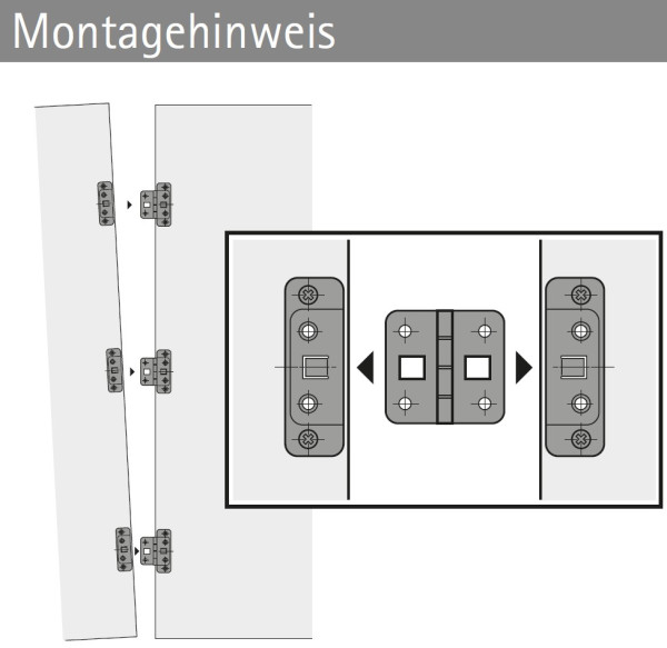 Falttürscharnier / Mittelscharnier zum Klipsen