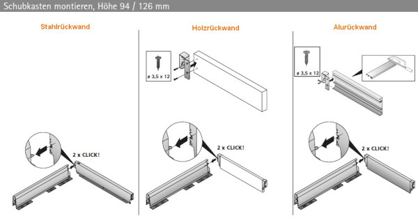 Set ArciTech 94mm - Nennlänge 270mm - variable Korpusbreite, silber