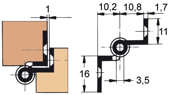 Möbelband, Kr. D 7,5 Rollendurchm. 6mm, 60mm LINKS