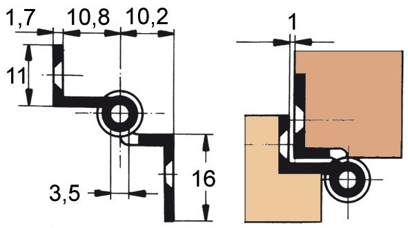 Möbelband, Kr. D 7,5 Rollendurchm. 6mm, 60mm RECHTS, vernickelt matt
