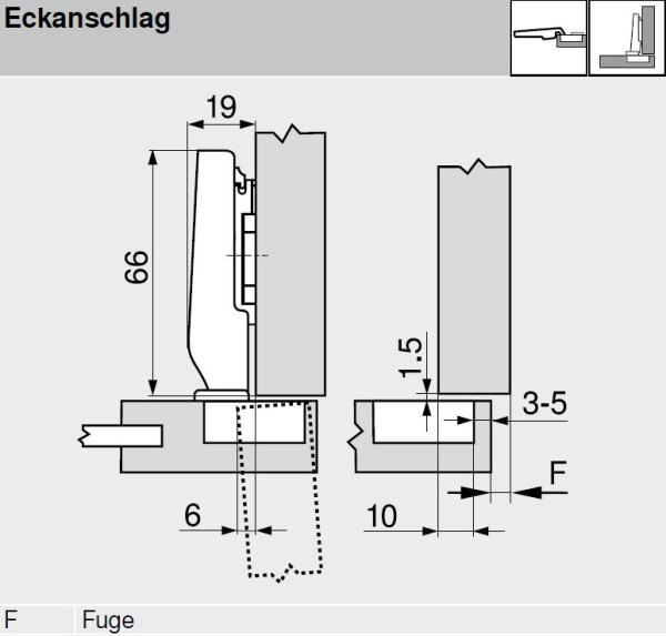 Eckband BLUM CLIP top 71T0550 94° Topf 26mm (Außenseite)