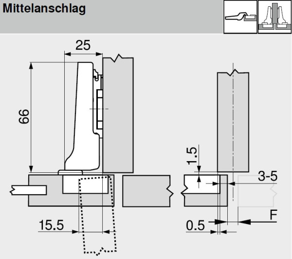 Mittelband BLUM CLIP top 71T0560 94° Topf 26mm (Mittelseite)