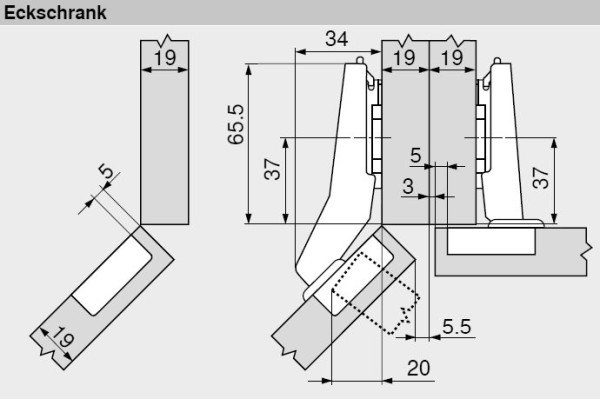 Topfscharnier BLUM CLIP top W45 halbaufschlagend