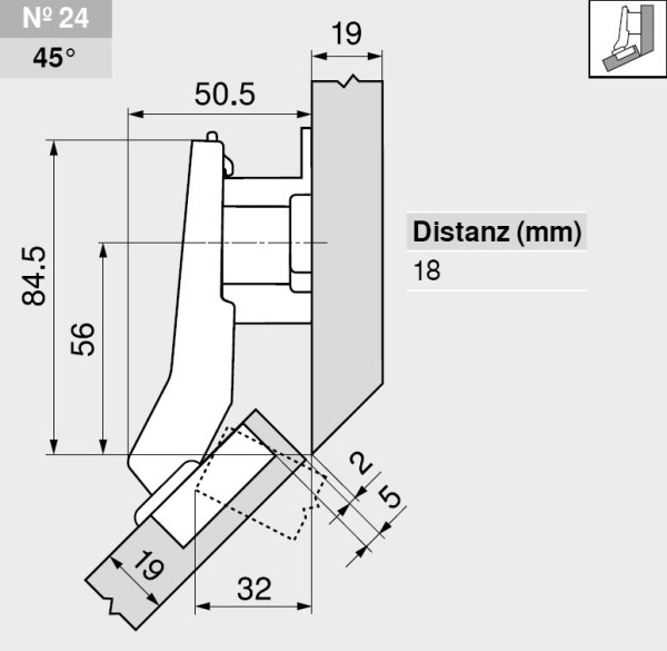 Topfscharnier BLUM CLIP top W45 aufschlagend