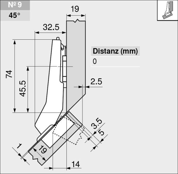 Topfscharnier BLUM CLIP top W45 aufschlagend