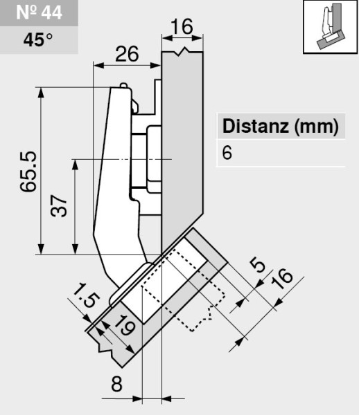 Topfscharnier BLUM CLIP top W45 max. aufschlagend