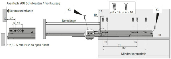 Hettich Actro YOU Vollauszug mit Silent System NL 500mm L bis 40kg
