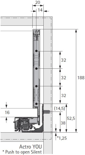 AvanTech YOU Set Zarge, Höhe 187 mm x NL 300 mm, silber, links und rechts