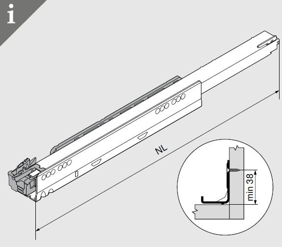 Blum BLUMOTION S Vollauszug für LEGRABOX NL 500mm bis 70kg