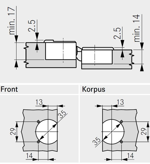 Klappenscharnier Tiomos bis 30mm Klappendicke
