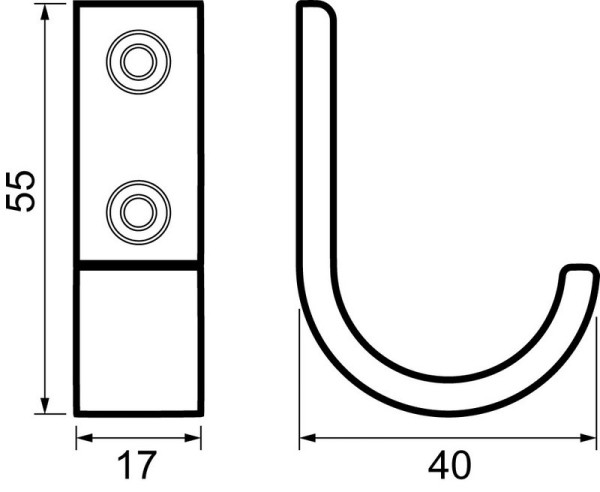 Mantelhaken Ausladung 40 mm, Höhe 55 mm