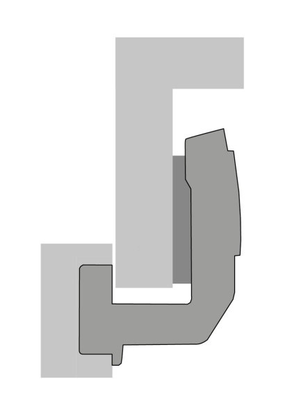 Winkel Topfband HETTICH 8639i W90, vorliegende Stollenanwendung