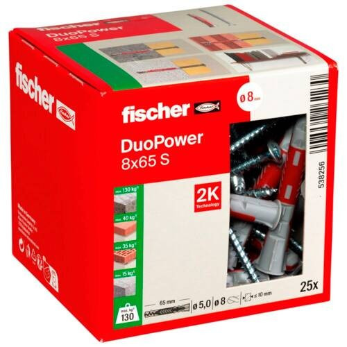 DuoPower Fischer, 8 x 65 mm S LD, mit Schraube, 25 Stück