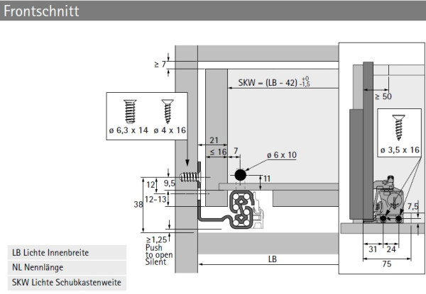 Quadro V6 5D M (30 kg) mit Push to open, 450 mm