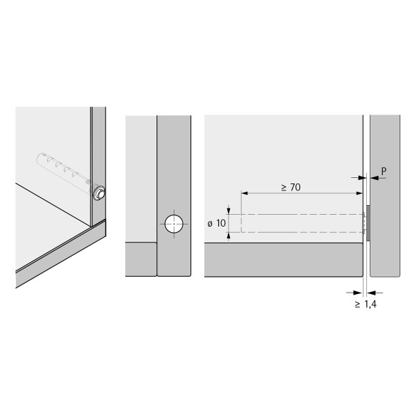 Push-To-Open Pin zum Einbohren, weiss, Langhub