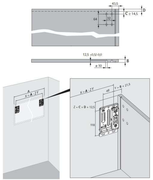 Schrankaufhänger-Set HETTICH SAH 500, zum Einpressen