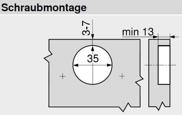 Topfscharnier CLIP top 110°, ohne Feder (Innenanschlag)