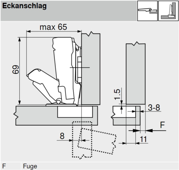 BLUM CLIP top Weitwinkel Scharnier 170°, gerade mit Feder