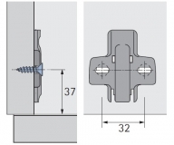 Anschraub-Kreuzmontageplatte 0mm für Senkholzschrauben