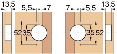 Gehrungsscharnier für Türfronten mit 45° Gehrungen