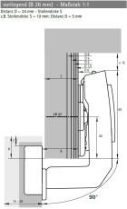 Winkel Topfband HETTICH 8639i W90, vorliegende Stollenanwendung