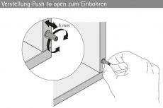 Push-To-Open Pin zum Einbohren, lichtgrau, Kurzhub