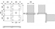 Paravantscharnier 60x26 mm für Holzstärke 20 mm