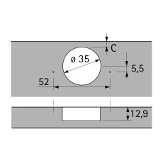 Winkel Topfband HETTICH 8639i W90, vorliegende Stollenanwendung