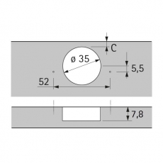 Topfscharnier sensys 110° für dünne Türen ohne Dämpfung (einliegende Tür)
