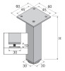 Möbelfuß Lano SQ 30 aus Aluminium silber eloxiert 100mm