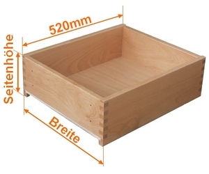 Holzschubkasten Nennlänge 520mm  Breite 700 bis 800mm