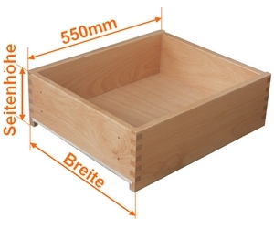 Holzschubkasten Nennlänge 550mm  Breite 300 bis 400mm