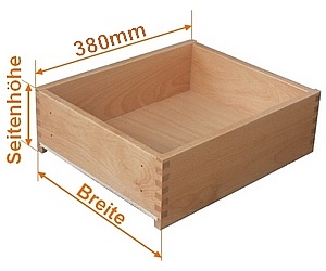 Holzschubkasten Nennlänge 380mm  Breite 200mm bis 300mm