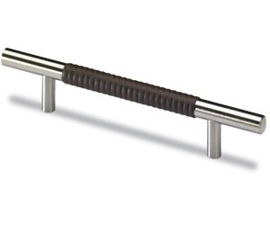 Möbelgriff -Byzantia- Stahl / Leder dunkelbraun gemustert  128mm