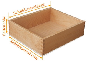 Holzschubkasten Länge 501 bis 600mm - Breite 401 bis 500mm TypA