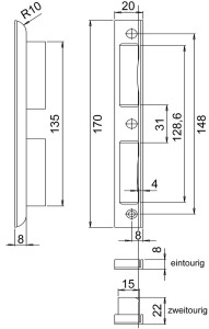 Winkelschliessblech eintourig silbermetallic, 170/20/8 mm